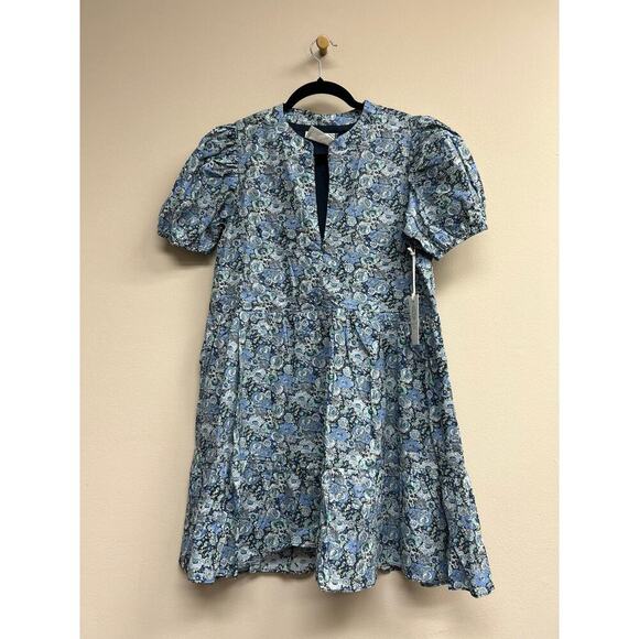 HYACINTH HOUSE Light Blue Ditsy Floral Zip Front Ellie Mini Dress S - NWT - Picture 4 of 5